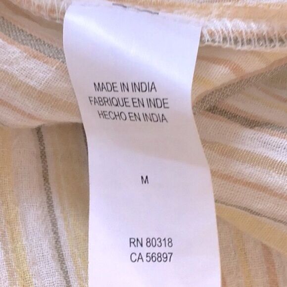 Lucky Brand Cream Brown Pinstripe Cotton Half Button Roll Sleeve Tunic Blouse - Picture 14 of 14